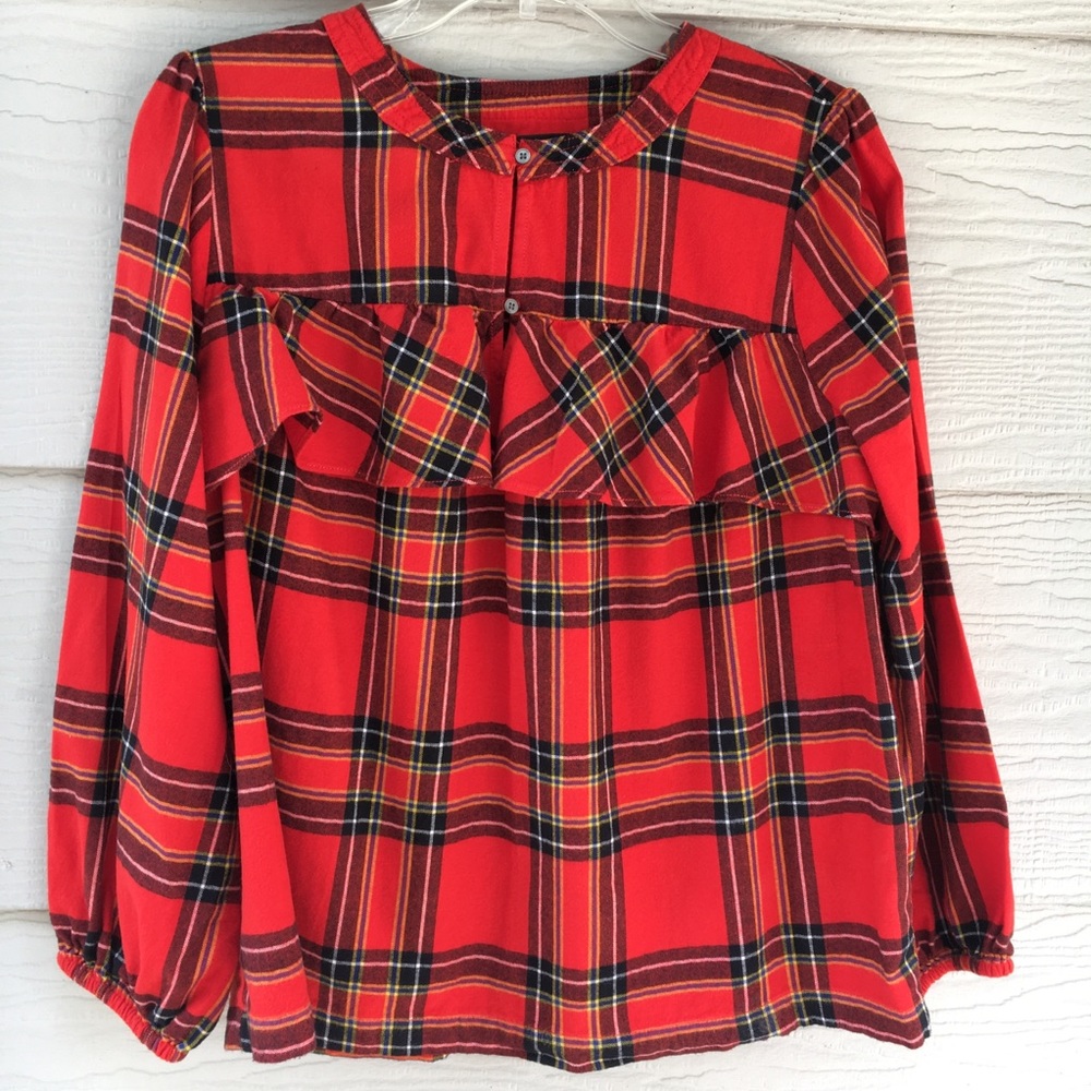 J. Crew Red Plaid Ruffle Blouse
